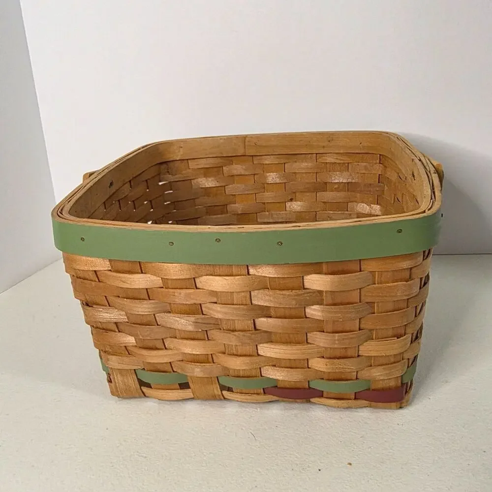 Woven Basket Apple Design Wooden Handle Farmhouse Decor